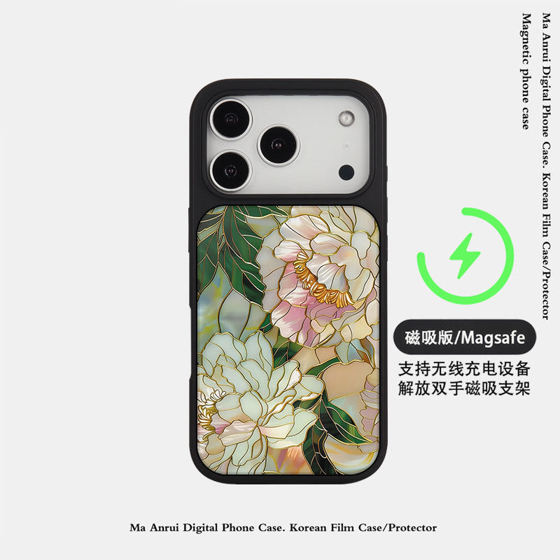 外贸跨境花朵适用苹果16pro晶瓷手机壳iPhone17亚克力PC磨砂防摔