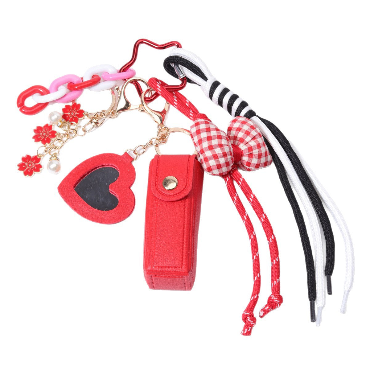 红色口红皮套亚克力蝴蝶结包挂包包挂件批发miu系包挂绳子配饰