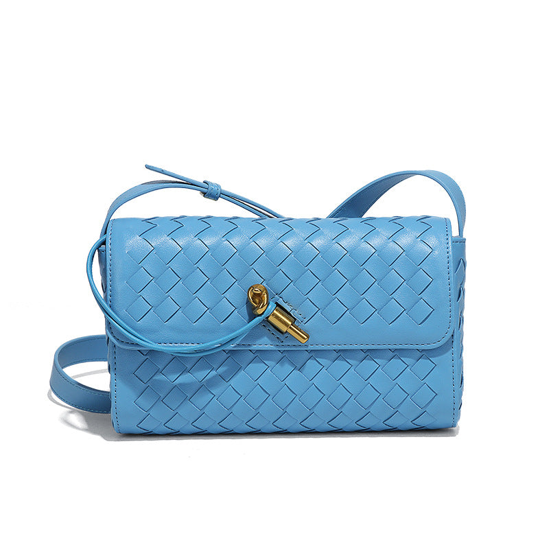 跨境爆款手工编织包欧美高级感单肩斜跨小方包女士短款中古法棍包