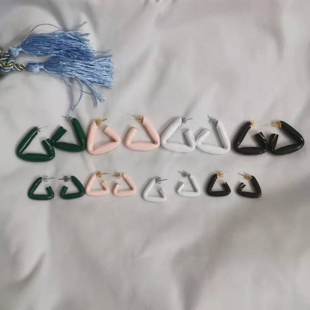 BV家21新款三角几何形珐琅耳钉女高级感重工不规则银针滴釉耳环