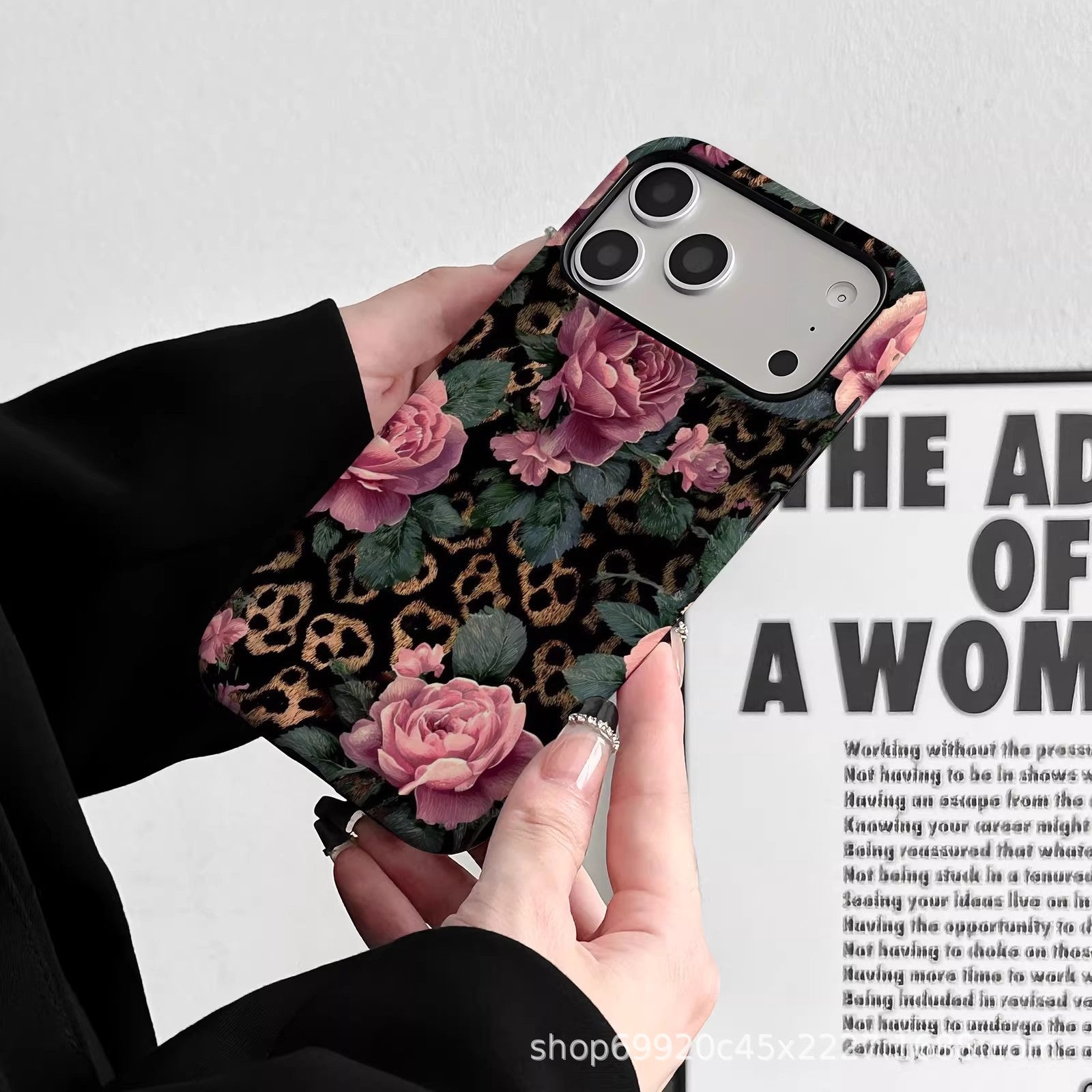 ins风豹纹玫瑰适用苹果17Promax手机壳爆款iPhone16磁吸15菲林壳