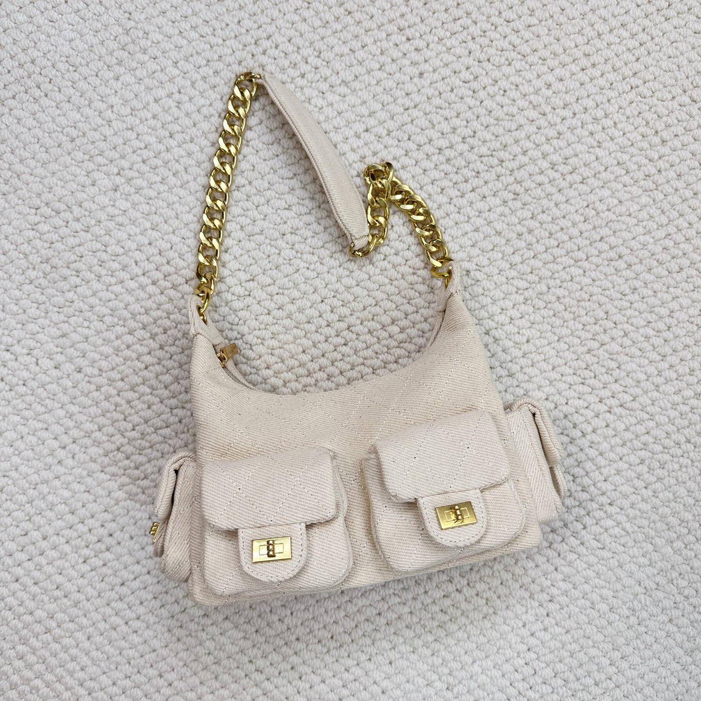 时尚简约小香25C hobo菱格抽绳水桶包复古腋下包单肩手提嬉皮女包