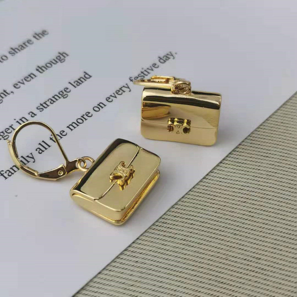 赛家秋冬新款包包耳环高级感气质欧美风光面镀金公文包耳环耳钩