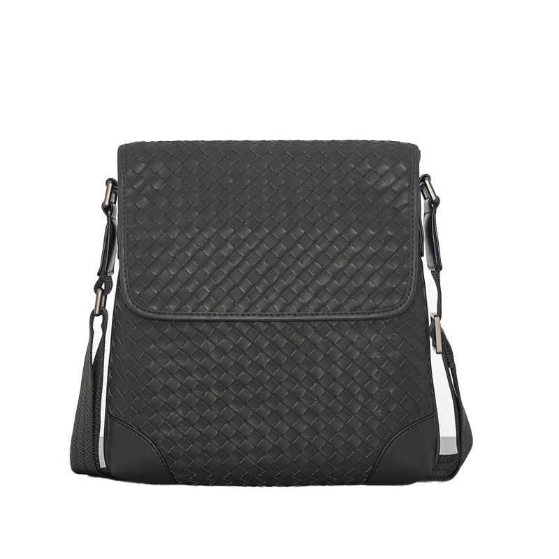 X&BV真皮男包单肩包编织翻盖竖款青年男士斜挎包包商务休闲小背包