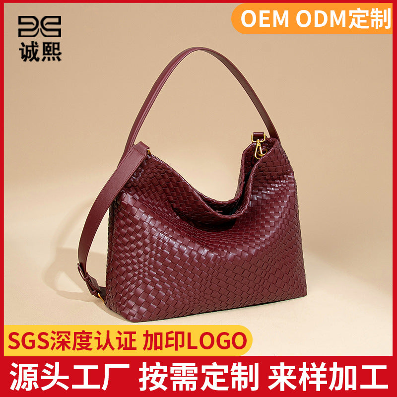 日常百搭单肩女包定制编织斜挎包包贴标韩版手提包质感潮流腋下包