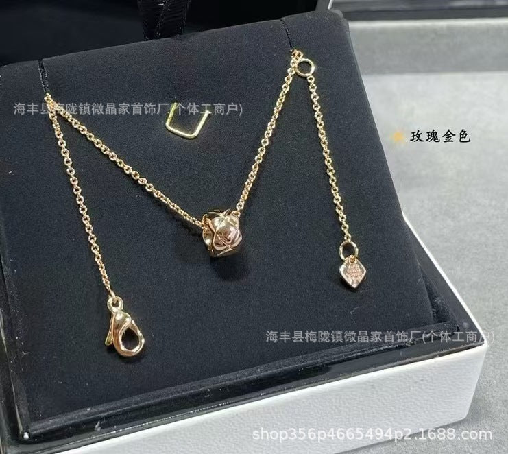 高版本coco菱格小金豆项链CNC精工版本S925银镀18K玫瑰金厂家直销