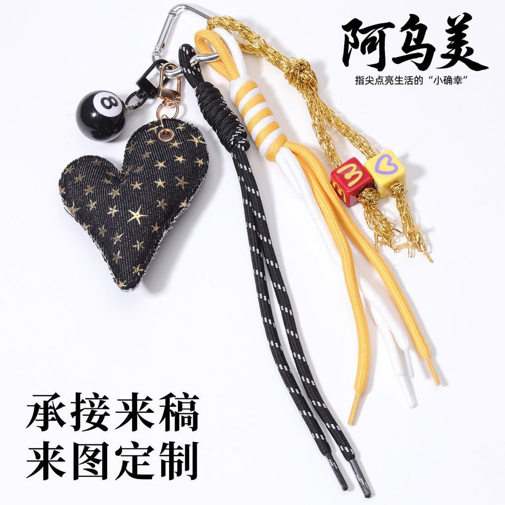 黑色牛仔包包挂系列黑8蝴蝶结包挂口红包挂件批发miu系包挂绳子配