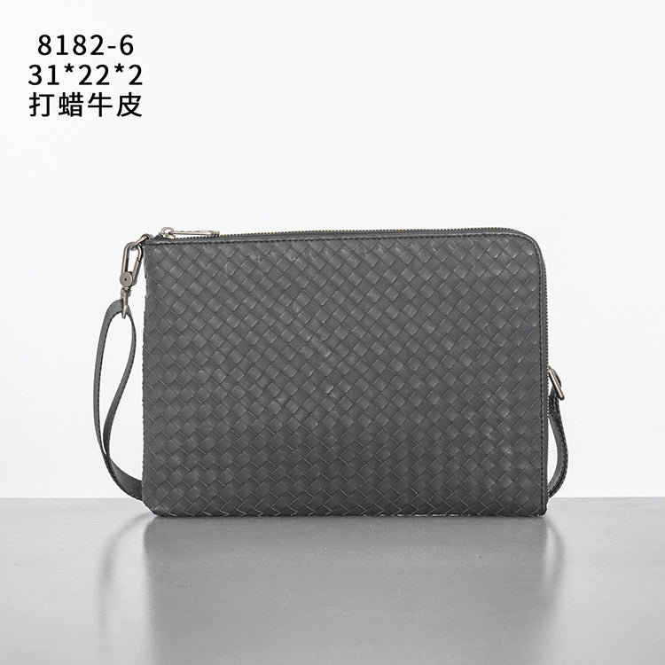 X&BV编织男包手拿包真皮大容量休闲男士手包多功能单肩斜挎包时尚