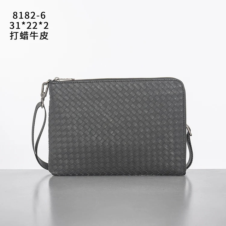 X&BV编织男包手拿包真皮大容量休闲男士手包多功能单肩斜挎包时尚