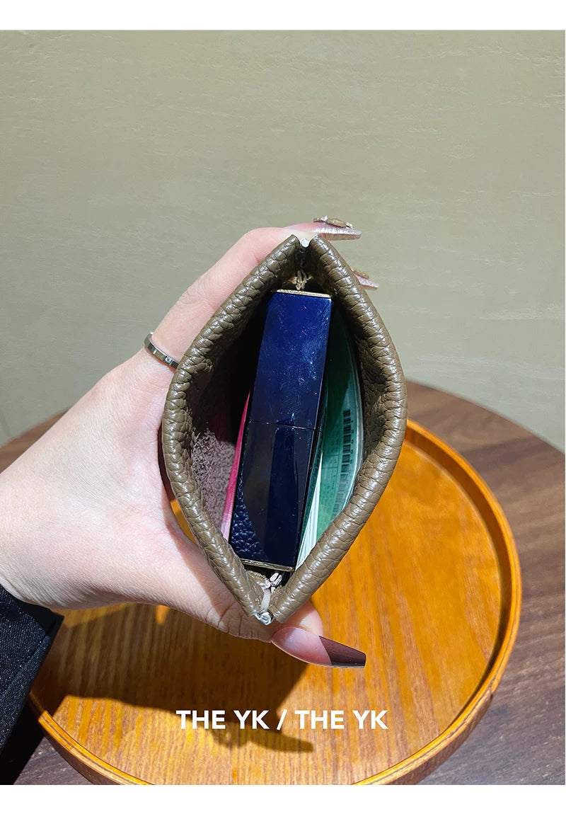 H家荔枝纹收纳包大容量软牛皮化妆包内胆包h手拿包口红零钱包中包