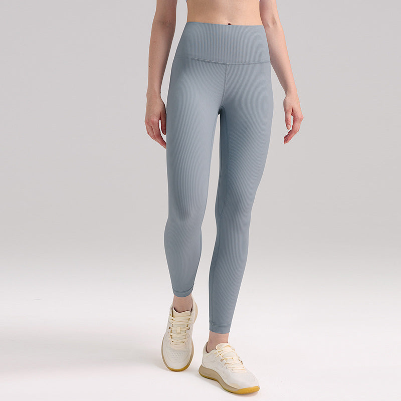 lulu罗纹瑜伽裤女蜜桃提臀裸感训练健身裤九分弹力运动紧身裤24"