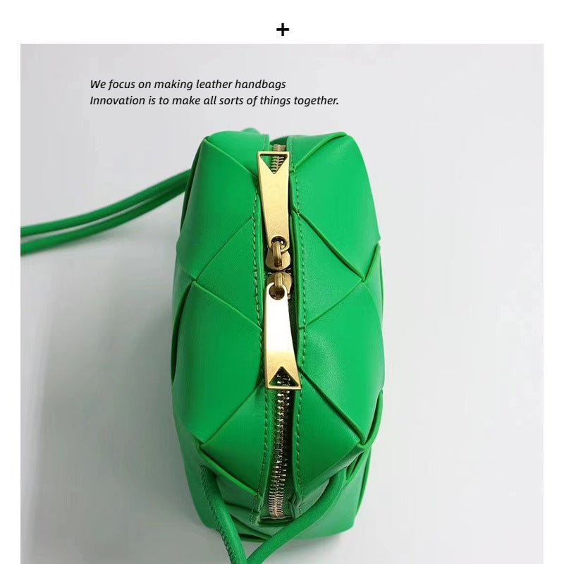 2022小香风菱格真皮手提斜挎包高级感编织包小方盒牛皮ins马鞍包