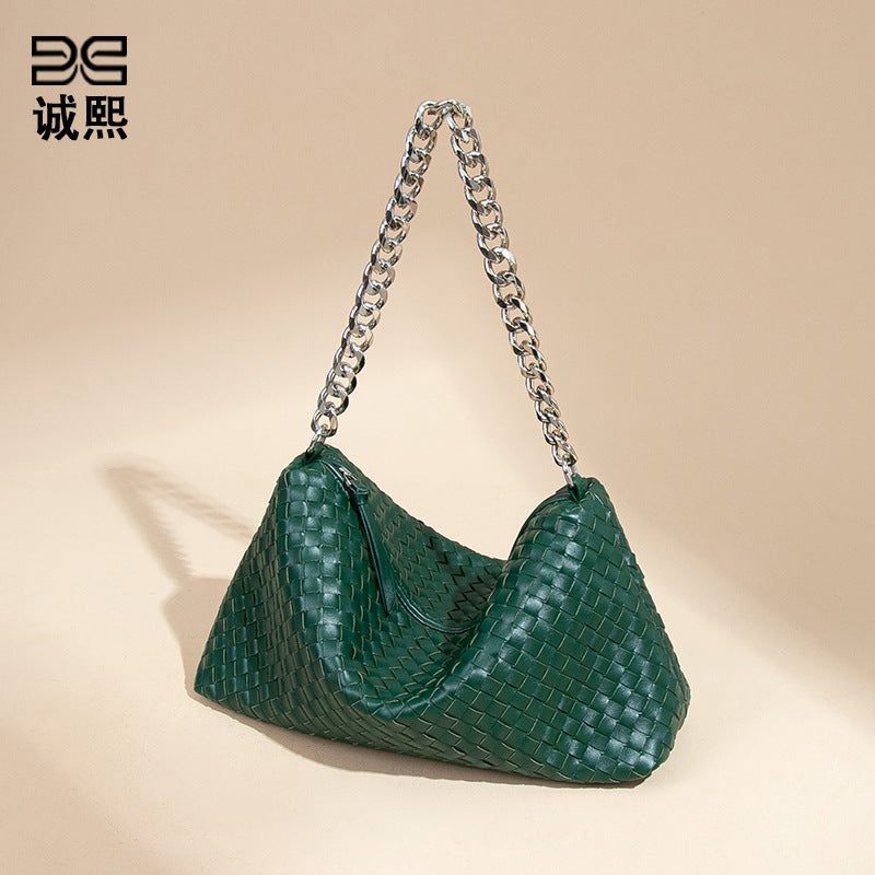 工厂2025新款手工编织包时尚链条大容量单肩腋下包个性百搭手提包