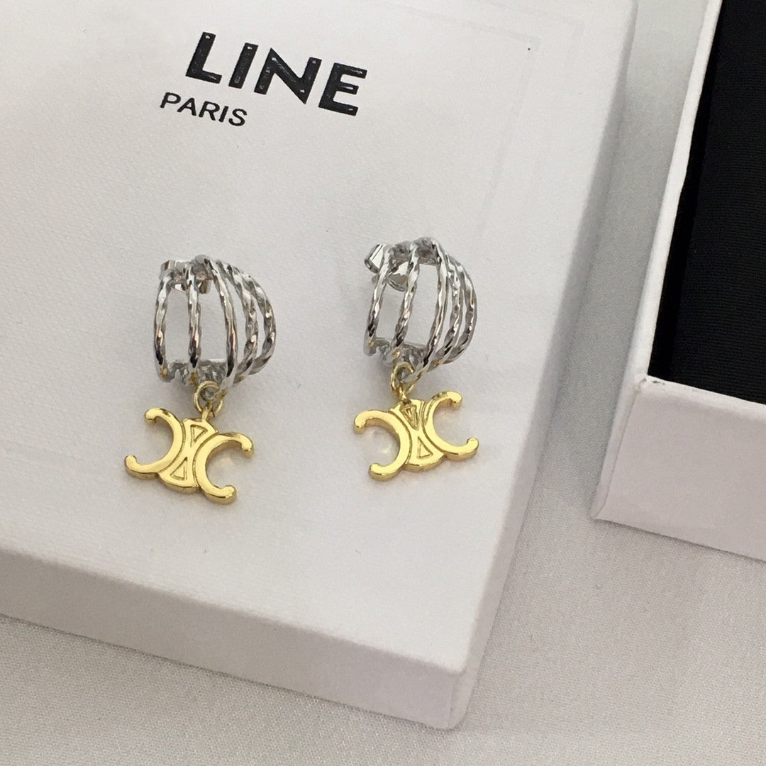 赛林家新款灯笼凯旋门耳钉女高级感个性气质拼色黄铜镀金耳环