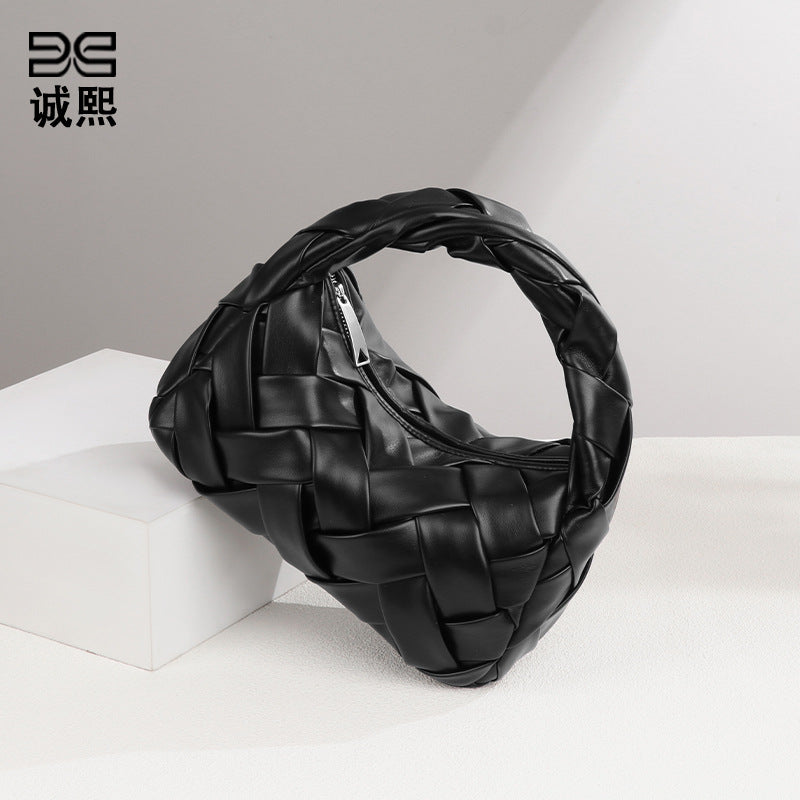 工厂定制贴标LOGO手工编织包包软皮质感手拎女包高级感百搭饭盒包