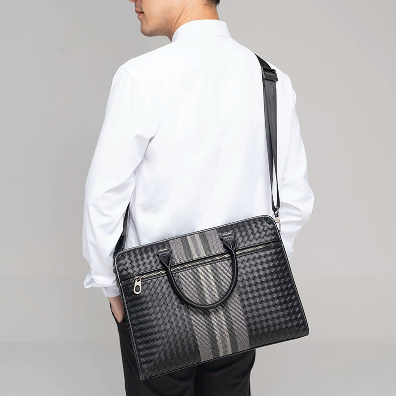 X&BV公文包男商务包男士手提包编织青年电脑潮男手拎包单肩斜挎包