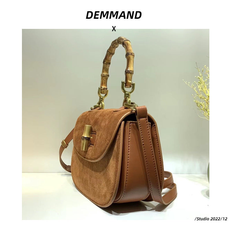 磨砂牛皮竹节手提半圆包气质斜挎包真皮托特小包2023翻牛皮新款