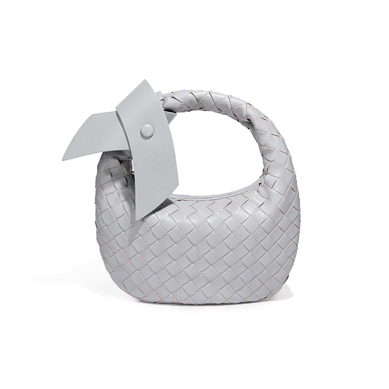 2025跨境新款手工编织牛角包时尚百搭手提女包质感休闲复古饺子包