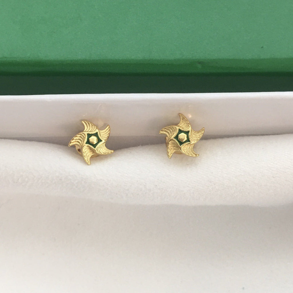 BV风22新款风车珐琅耳钉女高级感气质六芒星旋转小旋风耳环