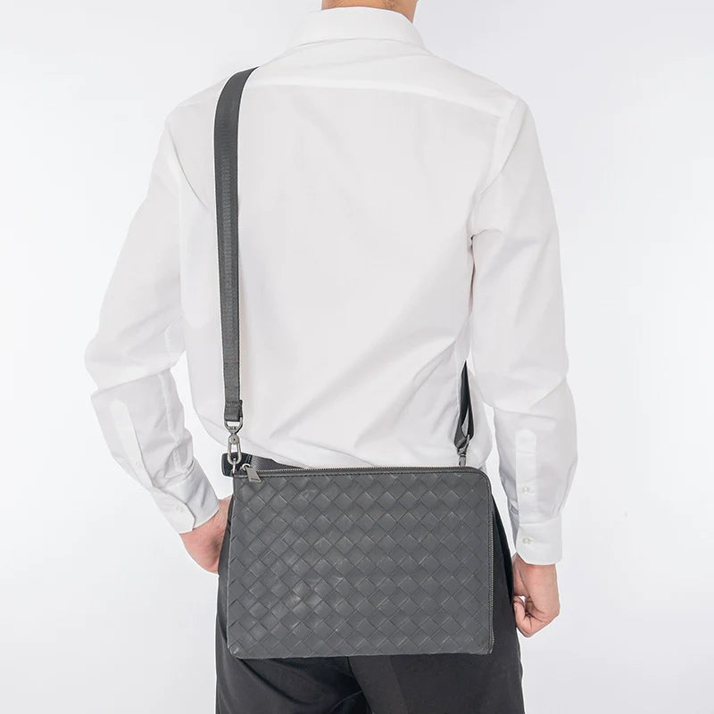 X&BV编织男包手拿包真皮大容量休闲男士手包多功能单肩斜挎包时尚