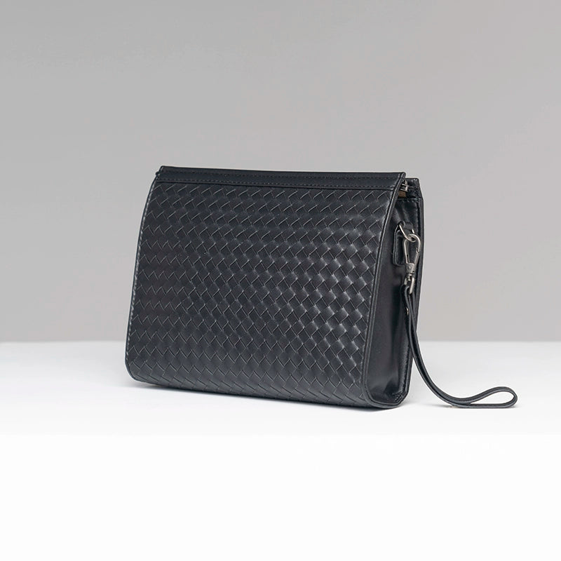 X&BV男士手拿包真皮大容量手抓包编织青年夹包商务休闲信封包男包