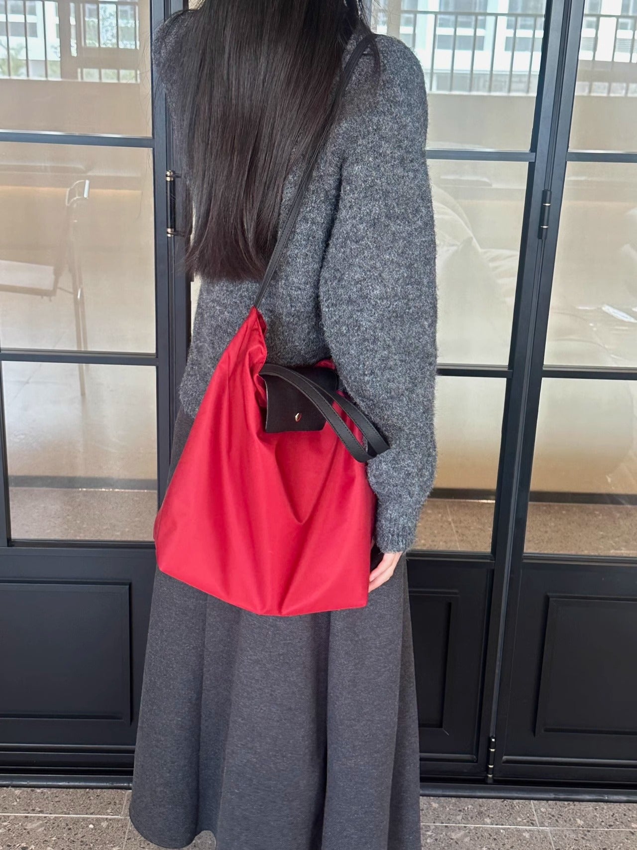 韩版简约大容量尼龙配真皮托特包手提包高级洋气百搭单肩斜跨包女