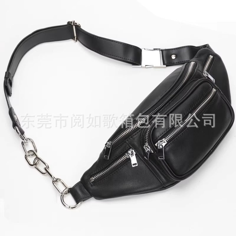 腰包女潮ins桑稚赵露思同款羊皮女胸包真皮百搭单肩斜挎链条小包