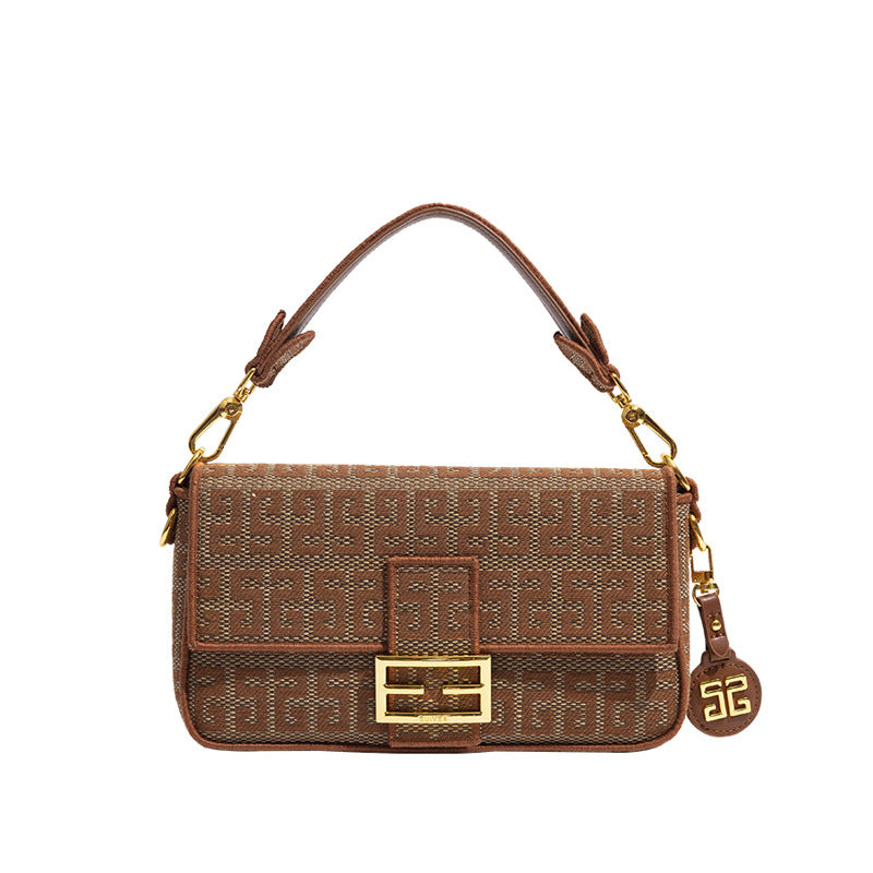 欧美复古小方包高级感棉麻设计手提包夏季新款时尚百搭单肩斜挎包