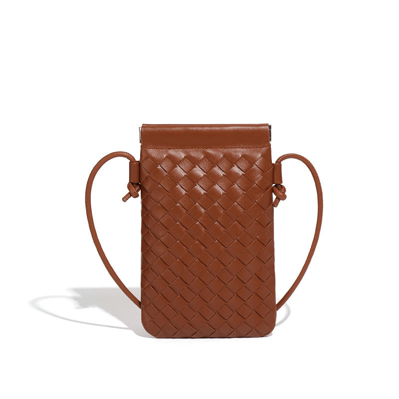 简约时尚新款迷你手机包手工编织包潮流复古小零钱包单肩斜挎女包