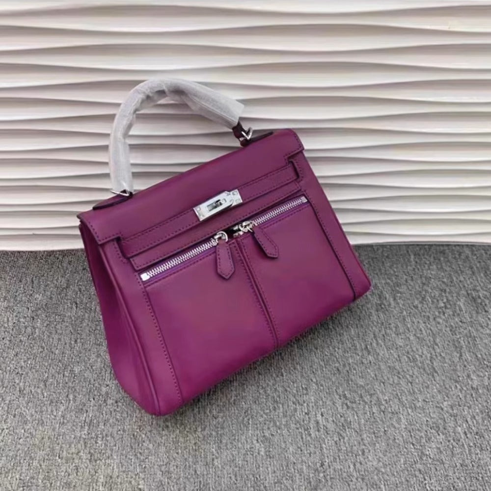 Swift皮 双口袋凯莉 lakis女高级感大容量手提包百搭通勤单肩斜挎