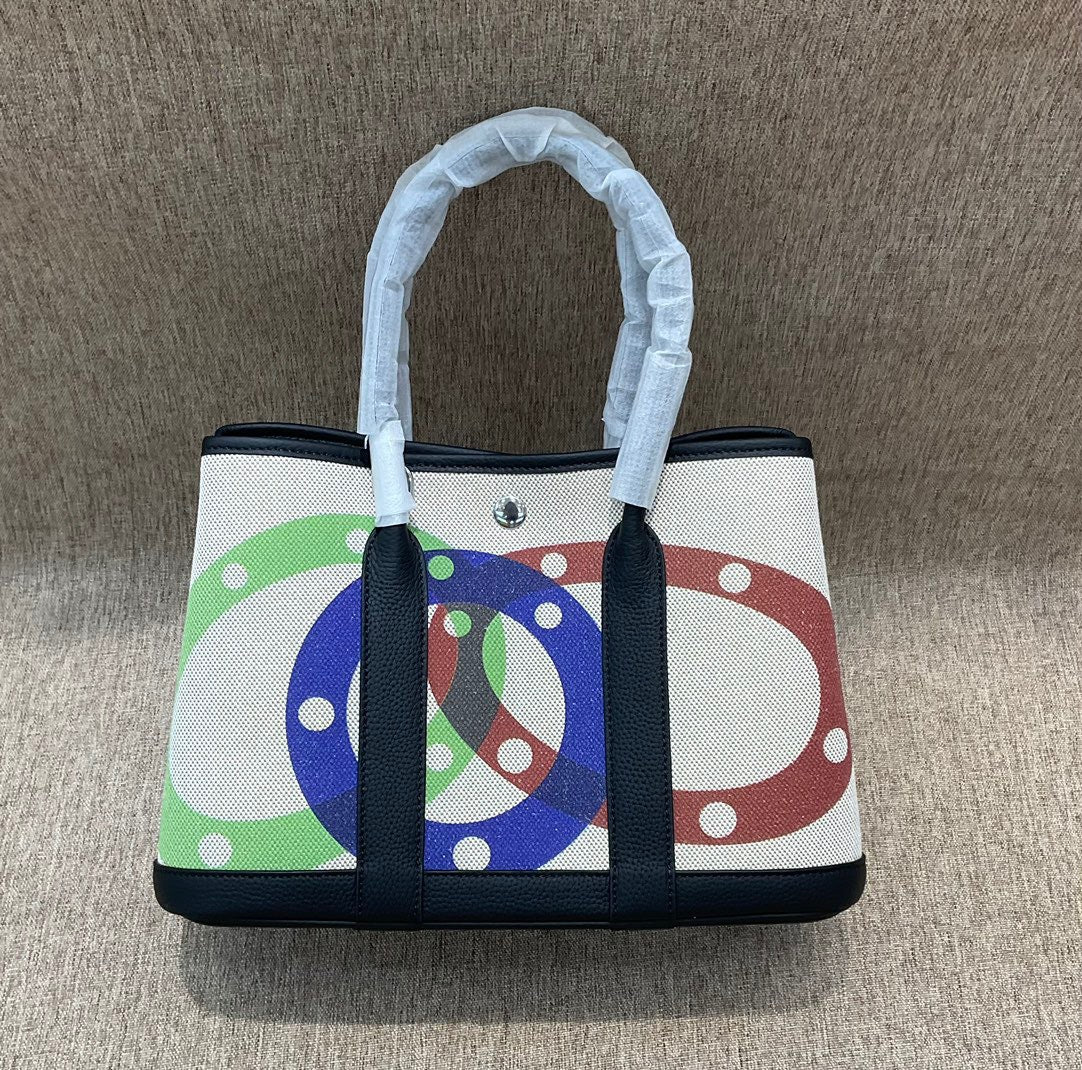 女包彩色腋下菜篮子牛皮拼帆布托特大容量撞色单肩双肩斜挎花园