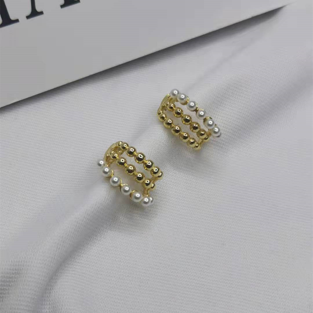 赛家21新款珍珠C形几何形耳钉女高级感气质设计感甜美三层耳环