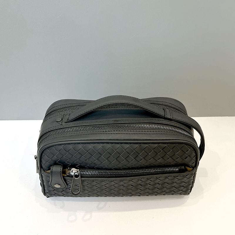 X&BV手包男真皮手挽包男士编织大容量收纳洗漱包双拉链手拿包新款