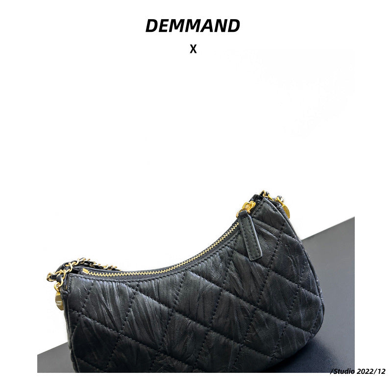 菱格链条斜挎包包女2024新款爆款高级质感小众设计水桶单肩包百搭