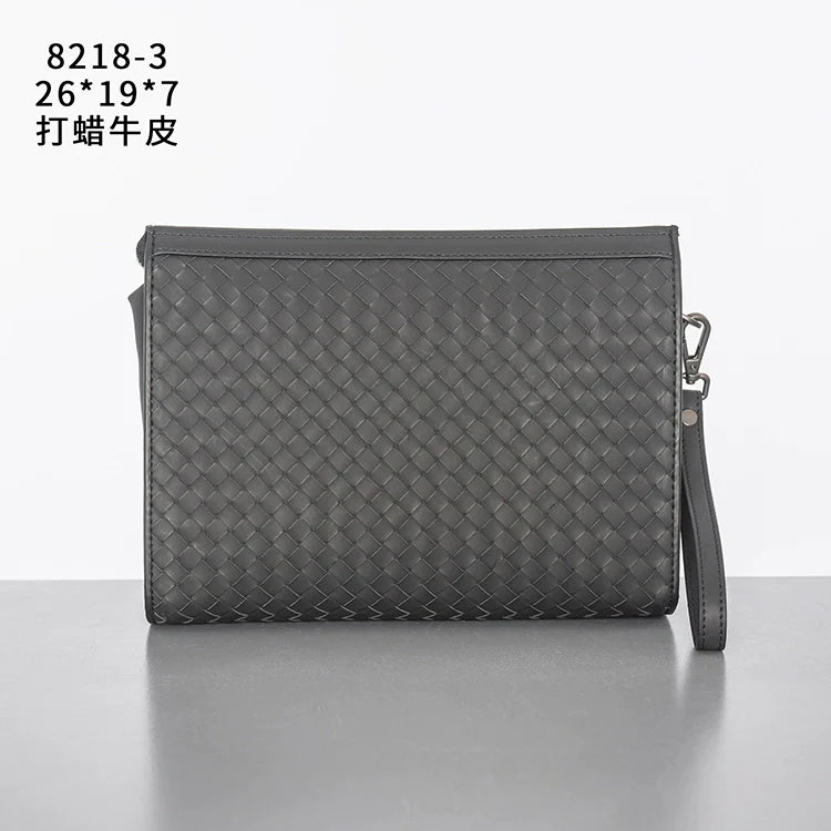 X&BV新款男士包包真皮休闲商务手拿包男时尚大容量编织潮牌手包男