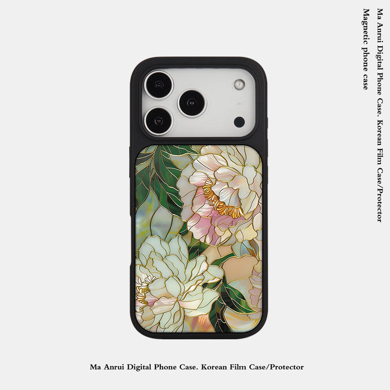 外贸跨境花朵适用苹果16pro晶瓷手机壳iPhone17亚克力PC磨砂防摔