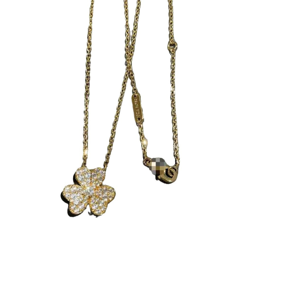 高版梵家幸运满钻三叶草项链女幸运草吊坠镀18K金工厂直销直播供