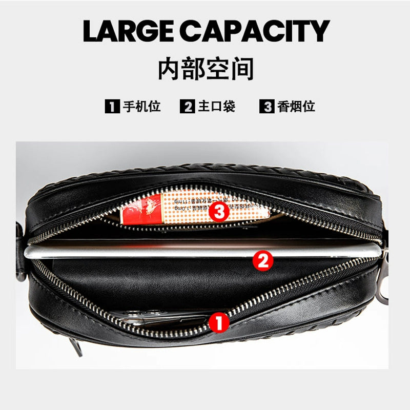 X&BV单肩包男真皮休闲编织男包横款牛皮时尚小背包男士斜挎包韩版