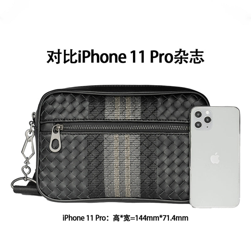 x&bv单肩包男真皮斜挎包休闲横款小背包多功能编织男包手拿包手包