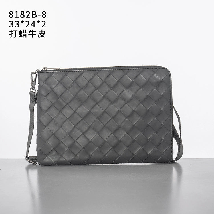 X&BV编织男包手拿包真皮大容量休闲男士手包多功能单肩斜挎包时尚