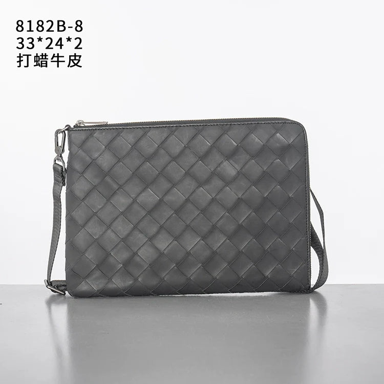 X&BV编织男包手拿包真皮大容量休闲男士手包多功能单肩斜挎包时尚