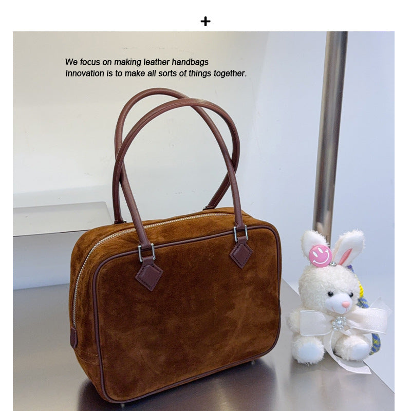 手提小方包包女2024新款美拉德复古高级质感小众单肩斜挎保龄球包