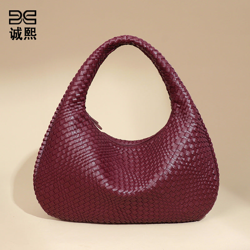 外贸大容量手工编织女包时尚单肩腋下包欧美潮流月牙包饺子新月包