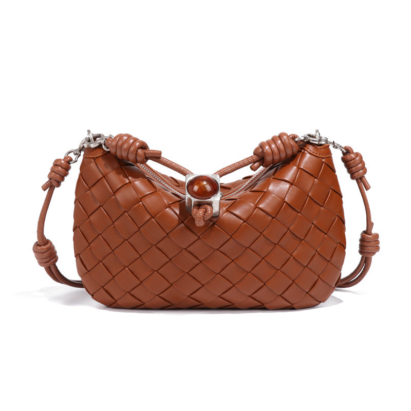 2025夏季新款手提手机包抽绳迷你小包包手工编织包女腋下包饺子包