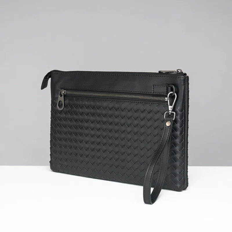 X&BV男士包包手拿包真皮休闲编织新款手包男大容量信封包时尚潮流