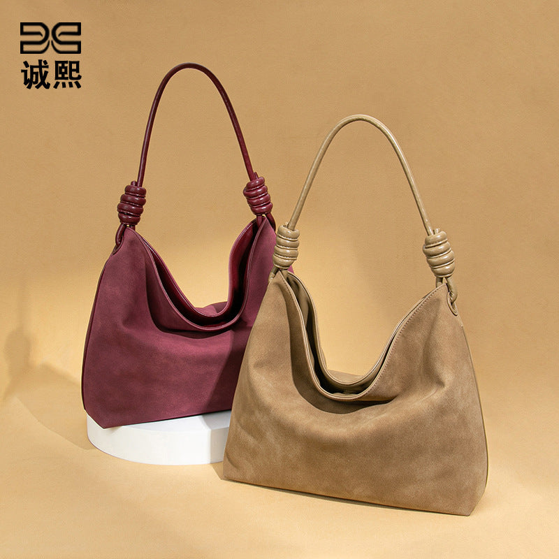 韩版洋气轻奢单肩腋下包大容量通勤女包新品磨砂麂皮绒手提托特包