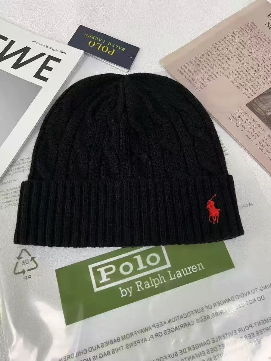 Polo小马标秋冬男女刺绣羊毛针织帽保暖毛线帽冷帽加厚成人帽现货
