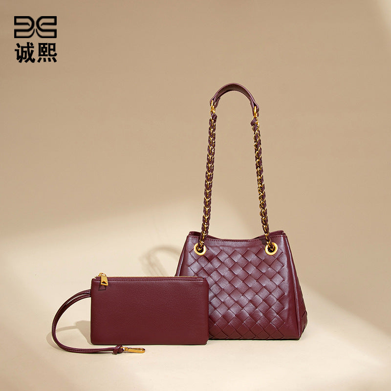 跨境新款降落伞编织女包链条高级感单肩斜跨腋下包子母手提水桶包