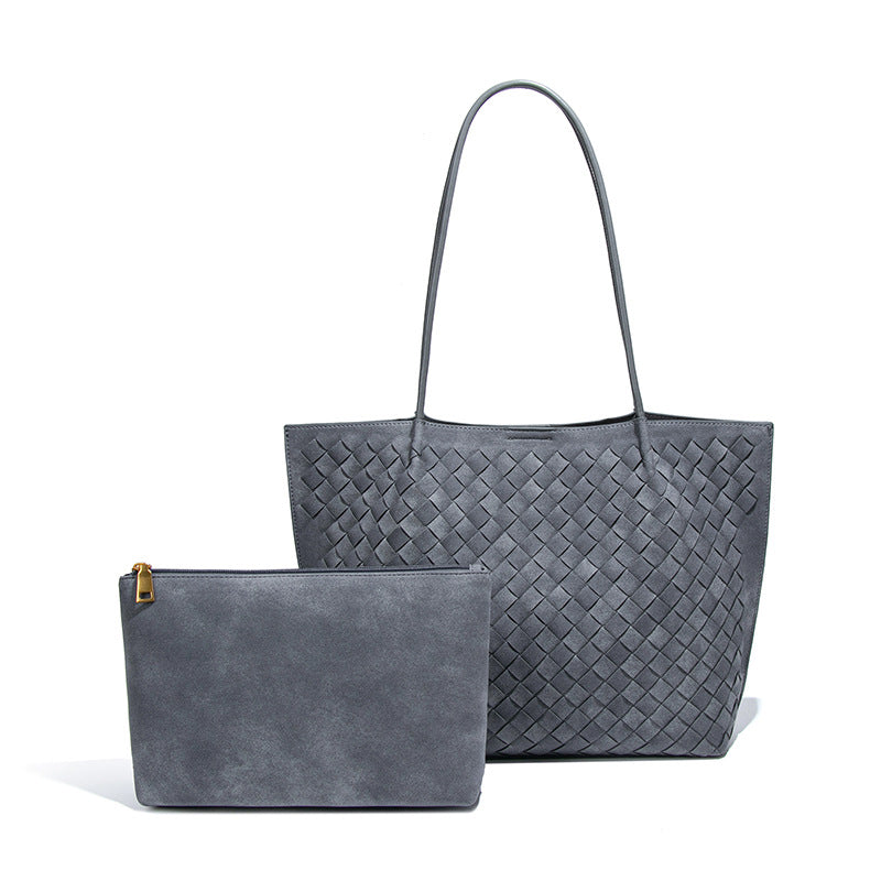 秋冬新款大容量单肩腋下女包编织磨砂手提包质感潮流子母托特包女