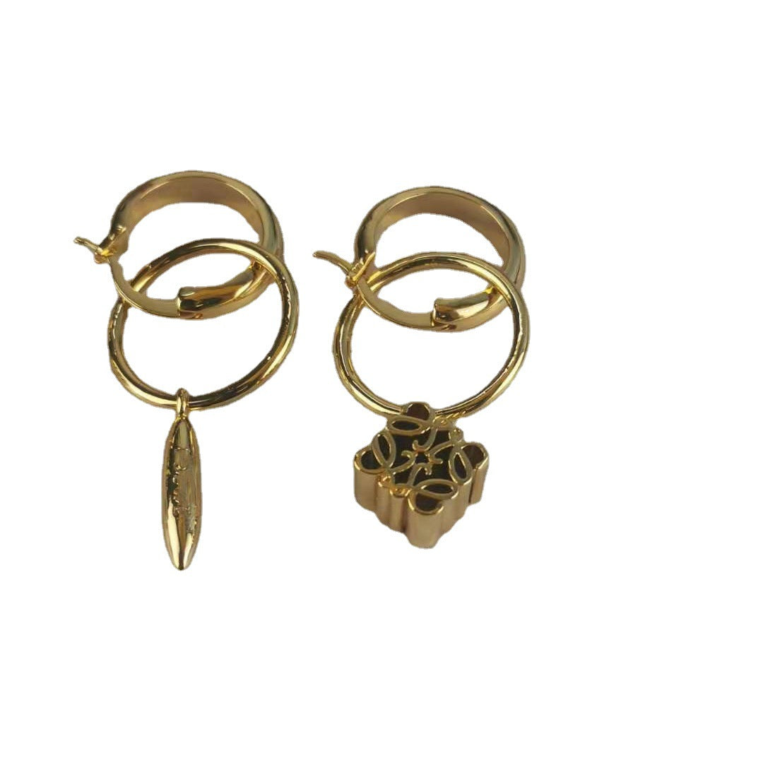 罗家立体镂空月饼方块耳环可拆卸耳钉复古高级感耳饰不对称耳圈